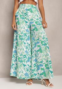 Renee - Zielone Długie Spodnie w Kwiatowy Print z Gumką w Pasie i Kieszeniami Kaydan. Kolor: zielony. Długość: długie. Wzór: nadruk, kwiaty #5