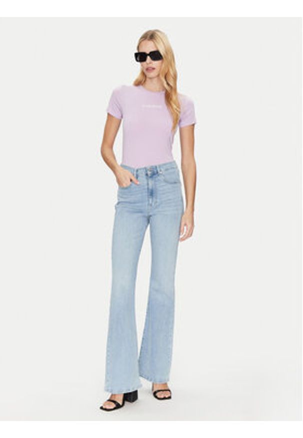 Guess Jeans T-Shirt W4YI01 J1314 Fioletowy Slim Fit. Kolor: fioletowy. Materiał: bawełna