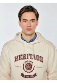 Big-Star - Bluza męska z kapturem kremowa Salomon 103. Okazja: na co dzień. Typ kołnierza: kaptur. Kolor: kremowy. Materiał: dzianina. Długość rękawa: długi rękaw. Długość: długie. Wzór: nadruk. Styl: casual #2