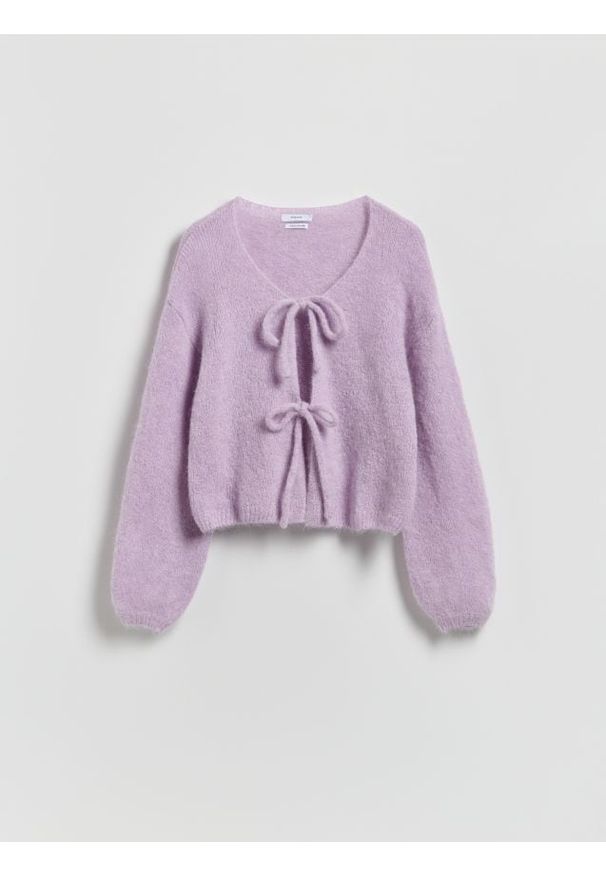 Reserved - Kardigan z wełną alpaki - lawendowy. Kolor: fioletowy. Materiał: wełna