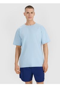 4f - 4F T-shirt oversize gładki męski - niebieski XL. Okazja: na co dzień. Kolor: niebieski. Materiał: dzianina, bawełna, jersey. Długość rękawa: krótki rękaw. Długość: krótkie. Wzór: gładki. Styl: klasyczny, sportowy, casual