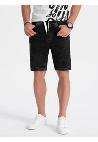Ombre Clothing - Krótkie spodenki męskie jeansowe - czarne V3 W363 - XXL. Kolor: czarny. Materiał: jeans. Długość: krótkie #8