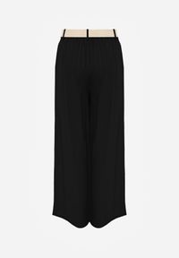 Renee - Czarne Spodnie High Waist Wide Leg z Wiskozą z Plecionym Paskiem Aridine. Okazja: na co dzień. Stan: podwyższony. Kolor: czarny. Materiał: wiskoza. Styl: elegancki, casual #4