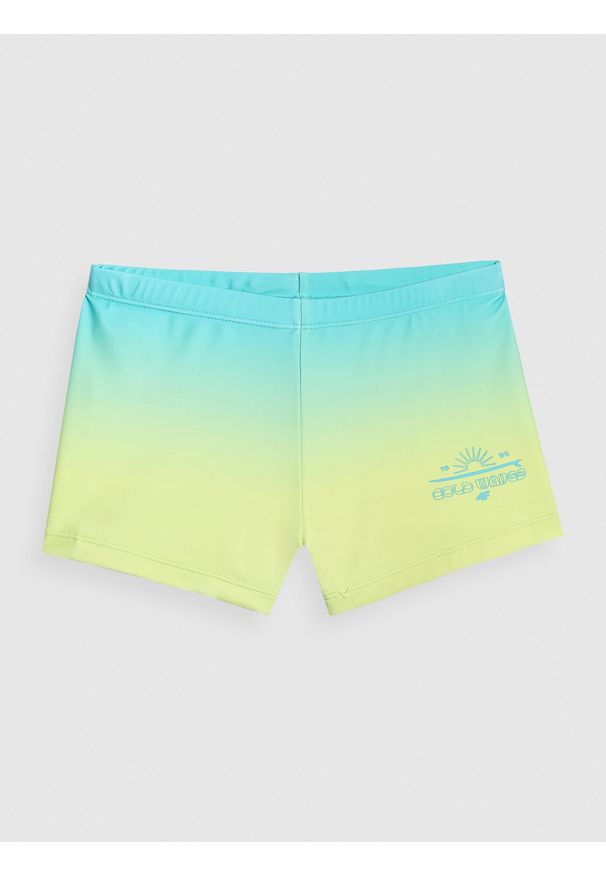 4f - 4F Kąpielówki chłopięce - turkusowe 146/152 (10-12 lat). Kolor: turkusowy. Materiał: włókno, materiał, elastan, syntetyk. Wzór: nadruk