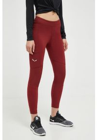 Salewa legginsy sportowe Lavaredo damskie kolor bordowy gładkie. Kolor: czerwony. Materiał: syntetyk, włókno, materiał. Wzór: gładki. Styl: sportowy #1