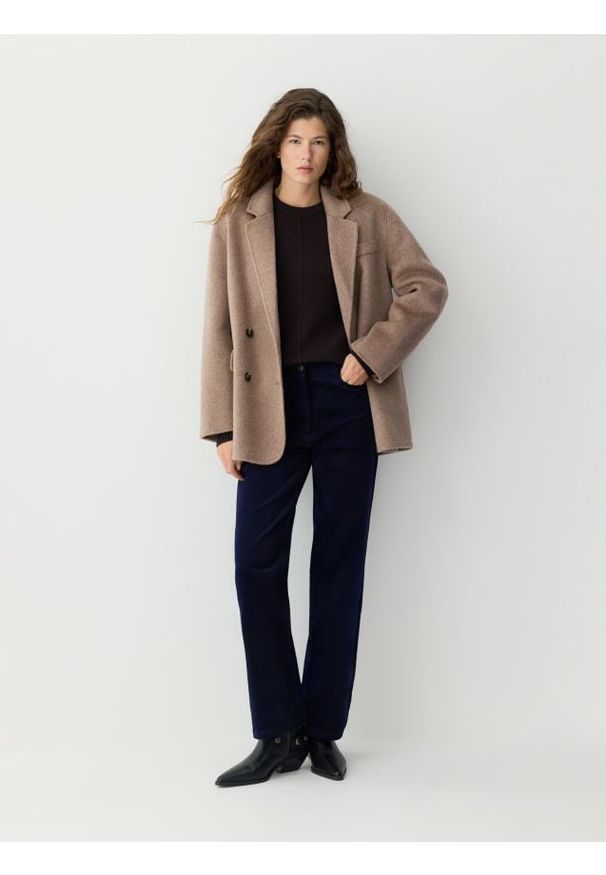 Reserved - Wełniana marynarka handmade - beżowy. Kolor: beżowy. Materiał: wełna