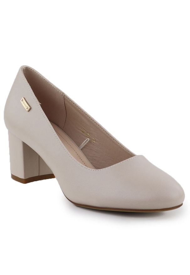 Czółenka na słupku cieliste Sergio Leone PB178. Materiał: skóra ekologiczna. Szerokość cholewki: normalna. Obcas: na słupku