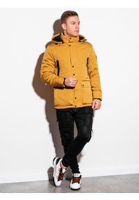 Ombre Clothing - Kurtka męska ocieplana C449 - musztardowa - XL. Kolor: żółty. Materiał: poliester, materiał. Sezon: jesień, zima #3