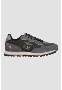 Aeronautica Militare - AERONAUTICA MILITARE Czarno-szare sneakersy męskie ze skórą zamszową, Rozmiar 44. Okazja: na co dzień. Kolor: czarny. Materiał: zamsz, skóra #1