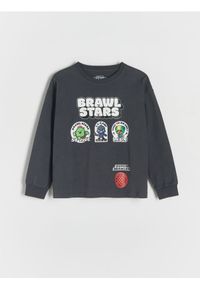 Reserved - Longsleeve Brawl Stars - ciemnoszary. Kolor: szary. Materiał: dzianina, bawełna. Długość rękawa: długi rękaw