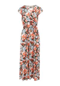 Born2be - Czarno-Niebieska Sukienka Iraris. Typ kołnierza: kołnierz z falbankami. Kolor: niebieski. Materiał: wiskoza, materiał, tkanina. Długość rękawa: bez rękawów. Wzór: kwiaty. Sezon: lato. Typ sukienki: kopertowe. Długość: maxi #5