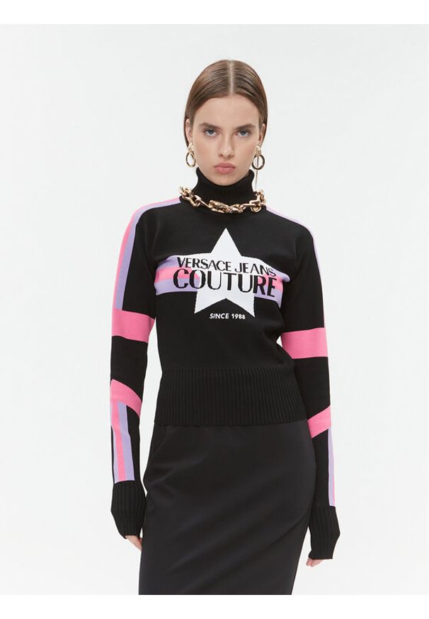 Versace Jeans Couture Golf 75HAFM52 Czarny Regular Fit. Typ kołnierza: golf. Kolor: czarny. Materiał: wiskoza