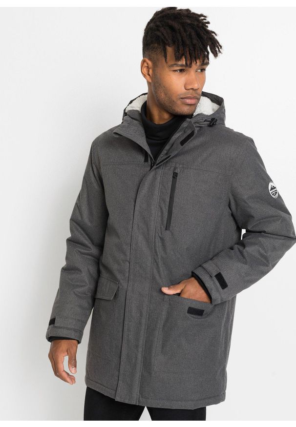 bonprix - Wodoodporna parka funkcyjna z miękką polarową podszewką. Kolor: szary. Materiał: polar