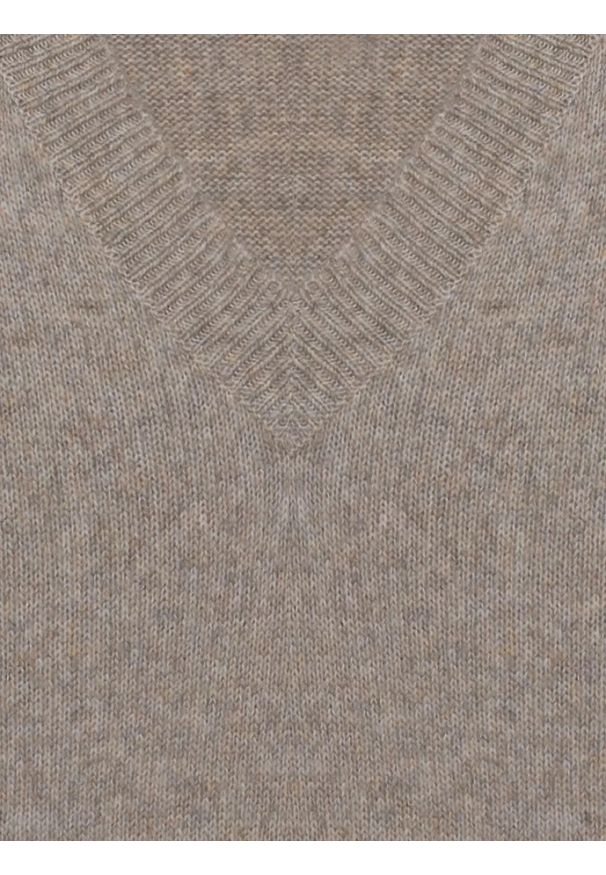Big-Star - Sweter damski v-neck z dodatkiem wełny brązowy Violina 804. Okazja: do pracy, na co dzień. Kolor: brązowy. Materiał: wełna. Wzór: ze splotem, jednolity. Styl: klasyczny, casual