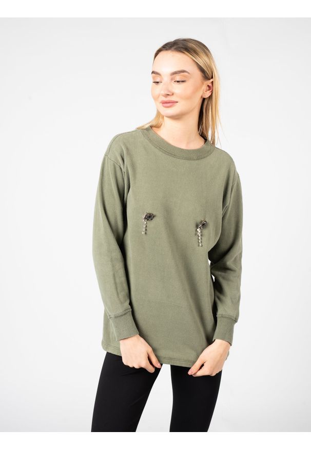 Pinko Bluza "Corona" | 1S100B Y7QQ | Kobieta | Wojskowa Zieleń. Okazja: na co dzień. Materiał: bawełna. Wzór: aplikacja. Styl: militarny