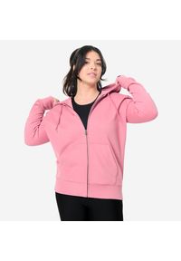 DOMYOS - Bluza na zamek damska Domyos Gym & Pilates. Kolor: różowy. Materiał: bawełna, materiał. Sport: joga i pilates #1