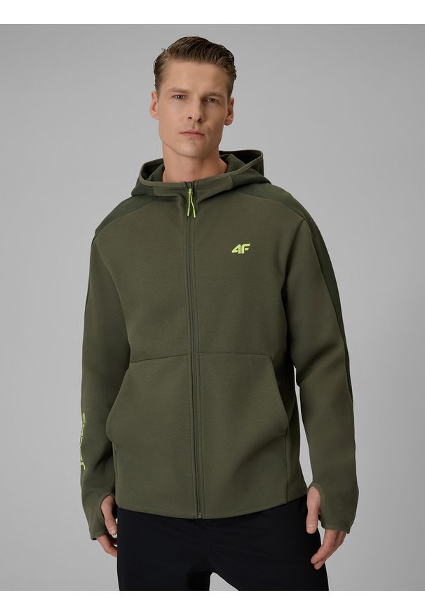 4f - 4F Bluza dresowa regular z kapturem męska - khaki XXL. Okazja: na co dzień. Typ kołnierza: kaptur. Kolor: oliwkowy, wielokolorowy, brązowy. Materiał: dresówka. Styl: casual