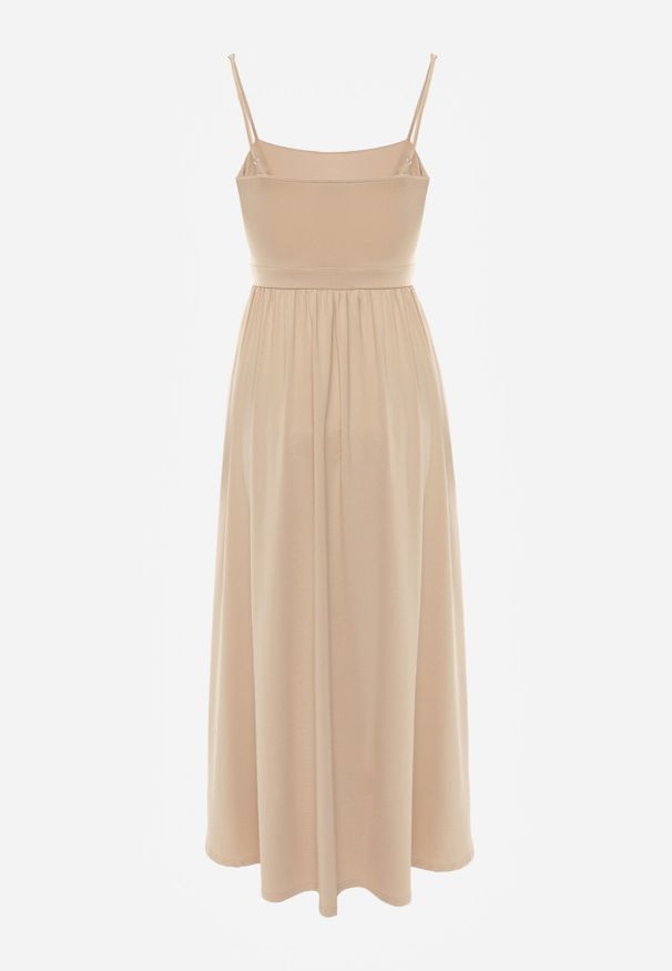 Born2be - Beżowa Sukienka Maxi na Ramiączkach z Rozcięciem na Dole i Kwadratowym Dekoltem Jacklyn. Typ kołnierza: dekolt kwadratowy. Kolor: beżowy. Długość rękawa: na ramiączkach. Sezon: wiosna, lato. Długość: maxi