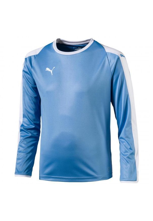 Koszulka dziecięca z długim rękawem Puma Liga. Kolor: wielokolorowy, niebieski, biały. Długość rękawa: długi rękaw. Długość: długie. Sport: piłka nożna, fitness