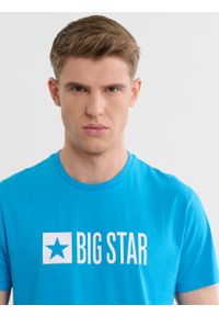 Big-Star - Koszulka męska bawełniana z logo BIG STAR niebieska Flynn 401. Okazja: na co dzień. Kolor: niebieski. Materiał: bawełna. Wzór: nadruk. Styl: casual, klasyczny, elegancki