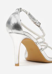 Born2be - Srebrne Sandały na Szpilce Ozdobione Cyrkoniami Thelmia. Okazja: na co dzień. Zapięcie: sprzączka. Kolor: srebrny. Materiał: jeans. Wzór: aplikacja. Obcas: na szpilce. Styl: klasyczny, casual, elegancki #6