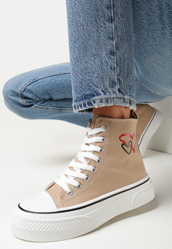 Born2be - Ciemnobeżowe Trampki za Kostkę na Grubej Podeszwie Mumeli. Wysokość cholewki: za kostkę. Kolor: beżowy. Styl: elegancki