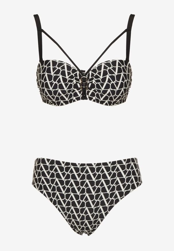 Renee - Czarne Bikini Biustonosz i Majtki Typu Figi w Geometryczny Wzór Linarissa. Kolor: czarny. Wzór: geometria