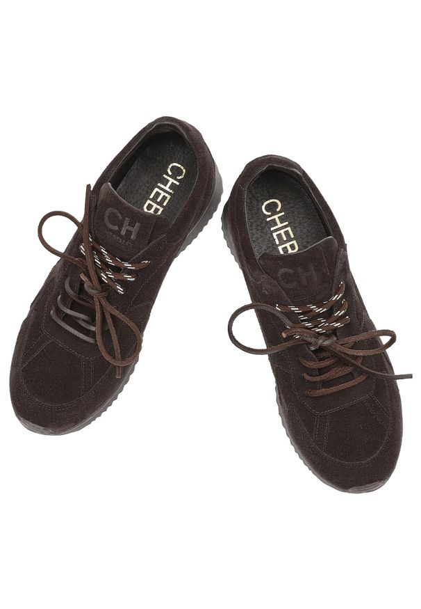 CheBello - Brązowe Sneakersy Chebello Modne Welurowe Obuwie Damskie. Okazja: na co dzień. Kolor: brązowy. Materiał: welur. Szerokość cholewki: normalna. Styl: casual, elegancki
