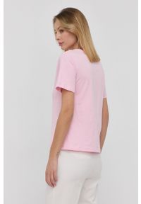 Trussardi Jeans - Trussardi t-shirt bawełniany kolor fioletowy. Kolor: fioletowy. Materiał: bawełna. Długość rękawa: krótki rękaw. Długość: krótkie. Wzór: aplikacja #2