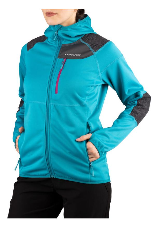 Bluza turystyczna damska Viking Yosemite Lady trekkingowa rozpinana z kapturem. Typ kołnierza: kaptur. Kolor: niebieski