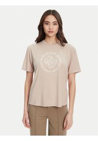 Guess T-Shirt V5YI05 KCOA2 Beżowy Regular Fit. Kolor: beżowy. Materiał: wiskoza