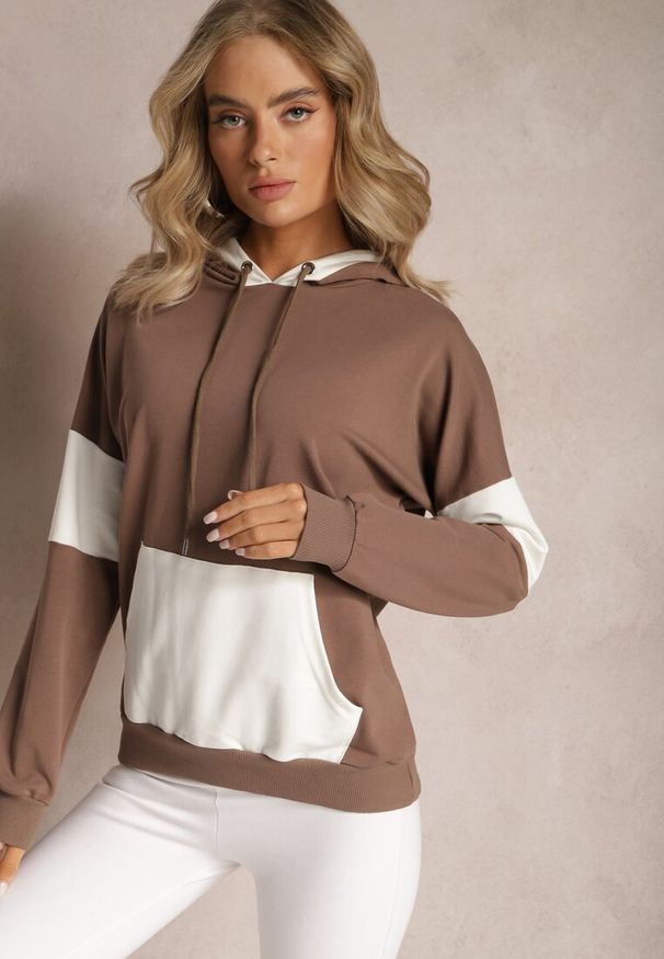 Renee - Brązowa Bawełniana Bluza z Kapturem i Ściągaczami Adikona. Typ kołnierza: kaptur. Kolor: brązowy. Materiał: bawełna. Długość rękawa: długi rękaw. Długość: długie