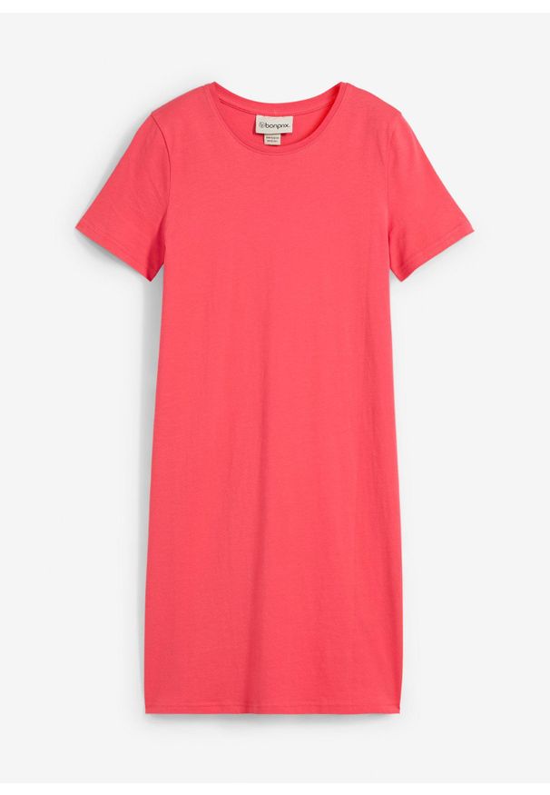 bonprix - Sukienka z dżerseju z czystej bawełny. Kolor: różowy. Materiał: jersey, bawełna. Wzór: gładki