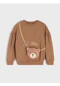 Sinsay - Bluza crewneck z elementami 3D - brązowy. Kolor: brązowy #1