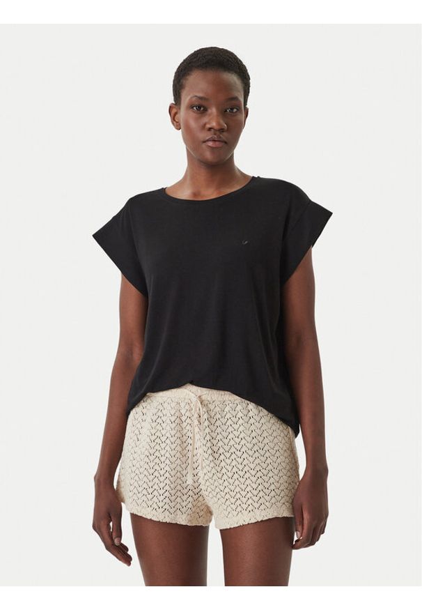 Emporio Armani T-Shirt EW003407 AF20240 UC001 Czarny Regular Fit. Kolor: czarny. Materiał: wiskoza