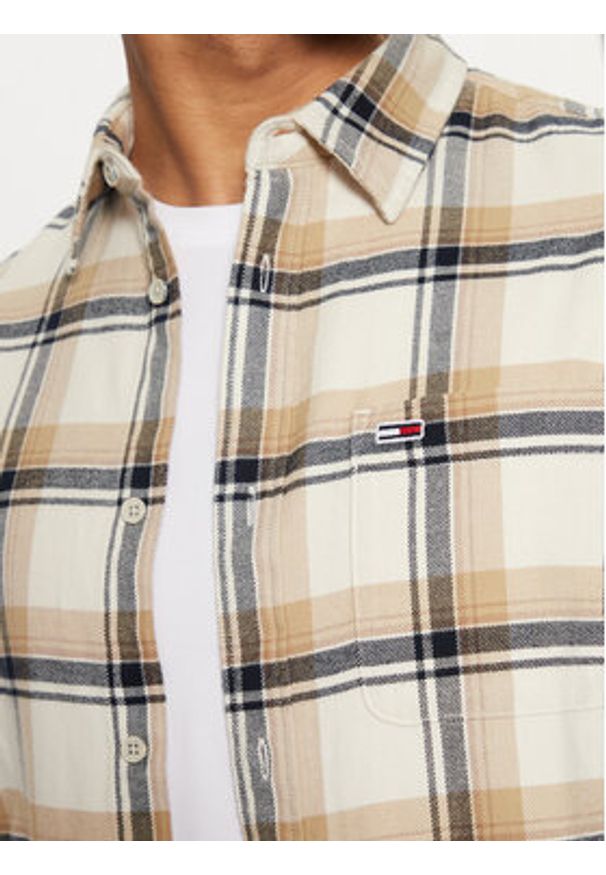 Tommy Jeans Koszula Check Flannel DM0DM20670 Beżowy Regular Fit. Kolor: beżowy. Materiał: bawełna