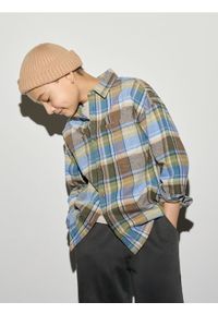 Reserved - Koszula oversize w kratę - beżowy. Kolor: beżowy. Materiał: bawełna, tkanina #1