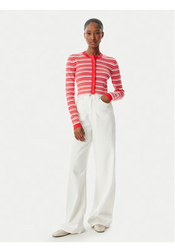 Tommy Jeans Kardigan DW0DW22314 Czerwony jasny Slim Fit. Kolor: czerwony. Materiał: bawełna