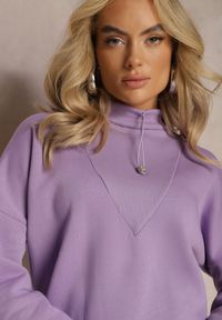 Renee - Jasnofioletowa Ocieplana Bluza Bawełniana z Półgolfem Heraia. Kolor: fioletowy. Materiał: bawełna #5