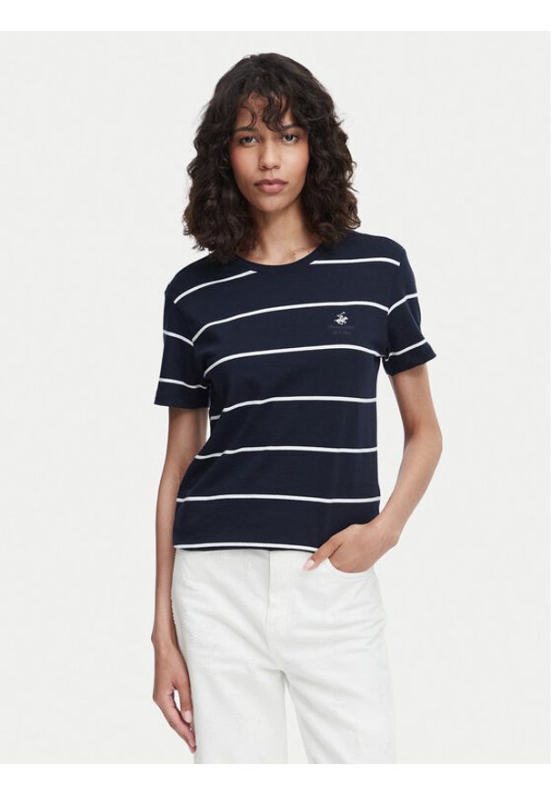 Beverly Hills Polo Club T-Shirt P-SS26W-TS0162 Granatowy Regular Fit. Typ kołnierza: polo. Kolor: niebieski. Materiał: bawełna
