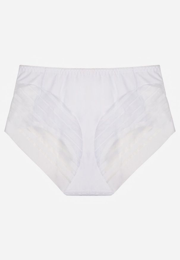 Renee - Białe Siateczkowe Majtki Figi High Waist z Koronkowymi Zdobieniami Heylih. Stan: podwyższony. Kolekcja: plus size. Kolor: biały. Materiał: koronka. Wzór: aplikacja