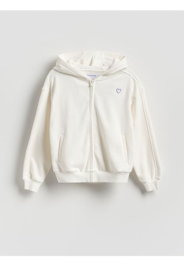 Reserved - Luźna bluza z kapturem - złamana biel. Typ kołnierza: kaptur. Materiał: dzianina, bawełna