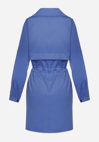 Born2be - Granatowa Kurtka Parka z Klasycznym Kołnierzem Ściągana w Pasie Troczkiem Revapia. Okazja: na randkę, na spacer, do pracy. Kolor: niebieski. Styl: klasyczny #2