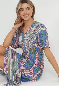 Born2be - Niebieska Sukienka Midi z Wiskozy z Gumką w Talii z Szerokimi Rękawami Damatia. Kolor: niebieski. Materiał: wiskoza. Długość rękawa: krótki rękaw. Długość: midi #2