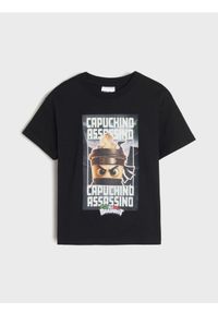 Sinsay - Koszulka loose z nadrukiem Brainrot - czarny. Kolor: czarny. Wzór: nadruk #1