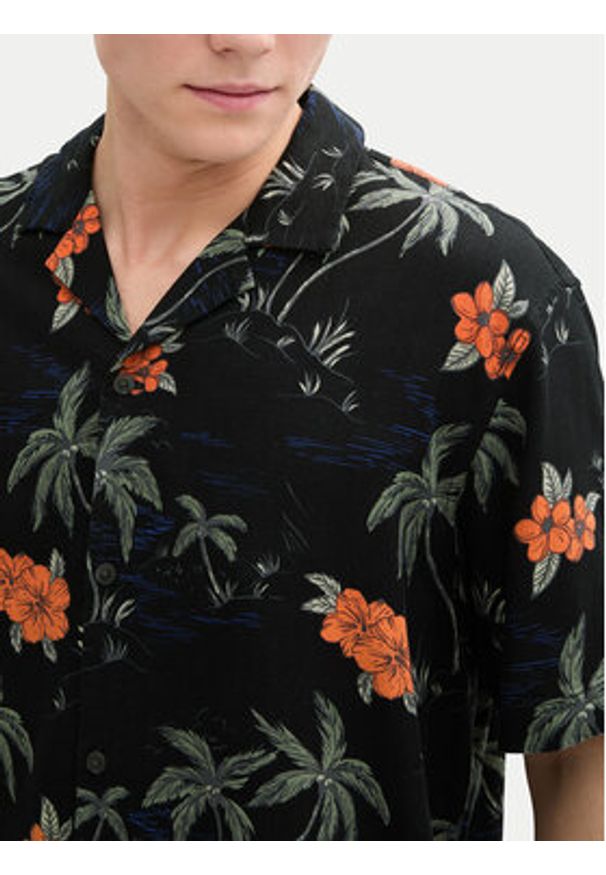 Tom Tailor Denim Koszula 1045191 Czarny Relaxed Fit. Kolor: czarny. Materiał: wiskoza, len