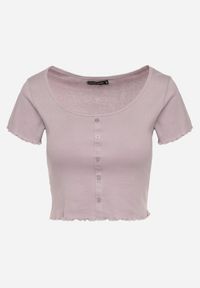 Born2be - Fioletowy Bawełniany T-shirt o Dopasowanym Kroju z Guzikami Filareina. Okazja: na co dzień. Kolor: fioletowy. Materiał: bawełna. Styl: klasyczny, elegancki, casual #4