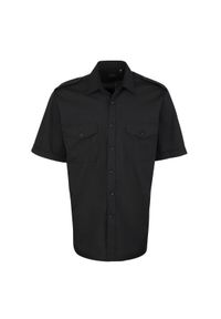 PREMIER - Męska Koszula Pilotka EasyCare Z Krótkim Rękawem. Kolor: czarny. Długość rękawa: krótki rękaw. Długość: krótkie #1