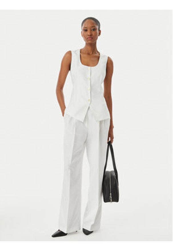 TOMMY HILFIGER - Tommy Hilfiger Spodnie materiałowe WW0WW48884 Biały Wide Leg. Kolor: biały. Materiał: len, bawełna