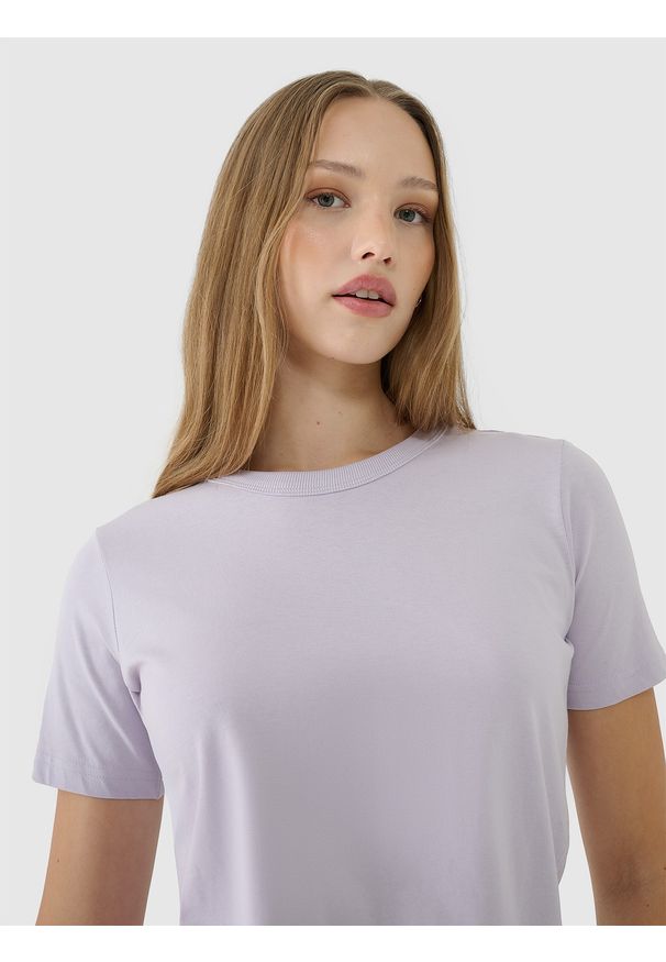 4f - 4F T-shirt regular gładki damski - fioletowy XS. Okazja: na co dzień. Kolor: fioletowy. Materiał: jersey, bawełna, dzianina. Długość rękawa: krótki rękaw. Długość: krótkie. Wzór: gładki. Sezon: lato. Styl: sportowy, klasyczny, casual